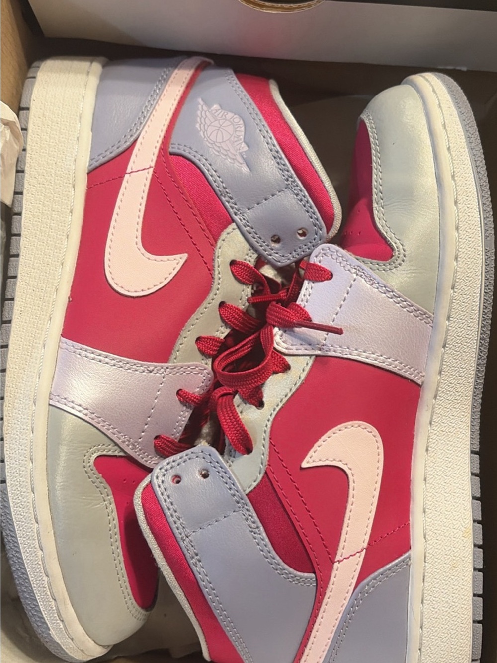 Nike Kids Red Pink and Gray High-Top Sneakers (size 5y) - Picture 3 of 3